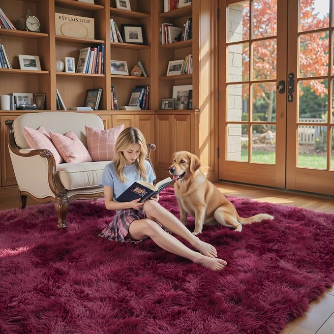 8x10 Area Rugs for Living Room Bedroom, Large Area Rug Shaggy Carpet Soft Plush Furry Bedside Rug, Rugs for Home Decor (Burgundy, 8 x 10)