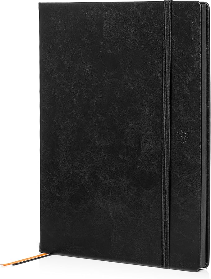 Notsu Pitch Black Paper Notebook B5 Dotted Journal | Minimalist Bullet Dot Grids with 160 Black Pages of Premium Thick 150gsm Paper, Vegan Leather Hardcovers