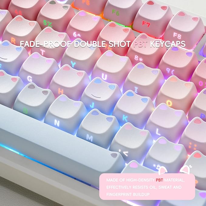 OHY XVX Lumicat Mao Profile PBT Keycaps, 113 Keys Double-Shot Dye-Sublimation Side Printed Taro Keycap Set, Ergonomic Mao Profile Custom Keycaps Compatible with MX Switches Mechanical Keyboard