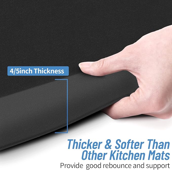 4/5 Inch Thick Kitchen Mat - Cushioned Anti Fatigue Mats for Kitchen Floor - Easy to Clean, Waterproof, Non-Slip Kitchen Rug for Sink, Office, Kitchen (17''x39'' Black)