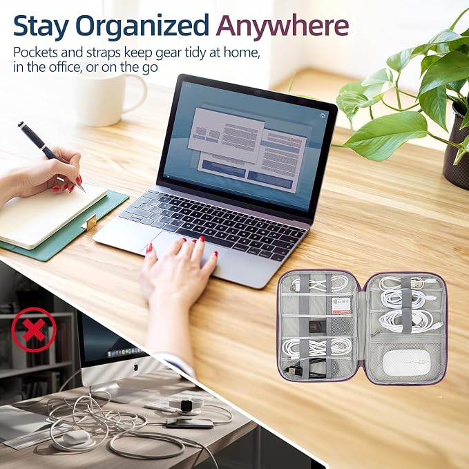 Electronics Organizer Travel Case - Water-Resistant Tech Bag for Cables, Chargers & Cord Management - Small Portable Pouch for Travel Accessories, Gear Bag for Airplane & Business