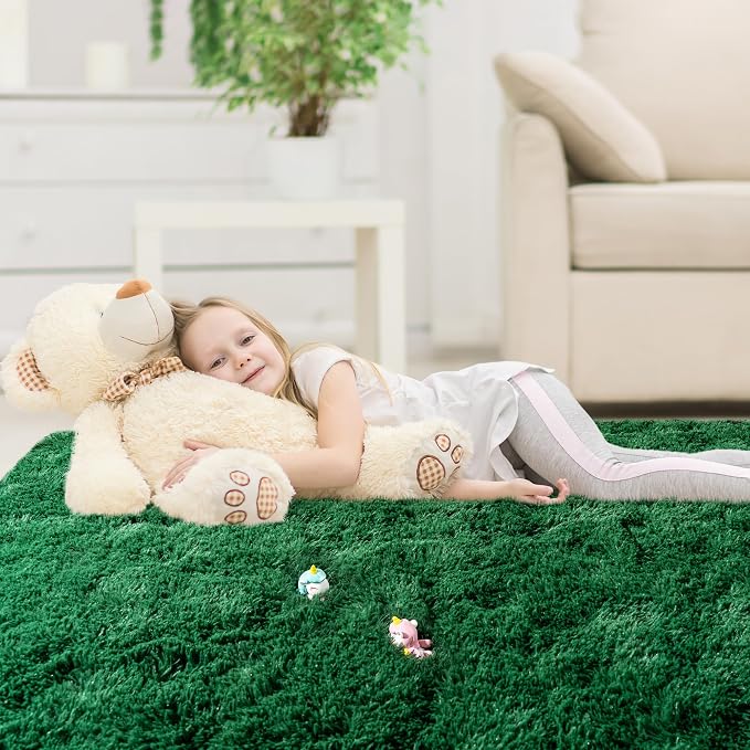6x9 Area Rugs for Living Room, Green Fluffy Shaggy Rug Soft Carpets, Rugs for Bedroom Nursery Kids Room Dorm Home Decor Aesthetic, Dark Green