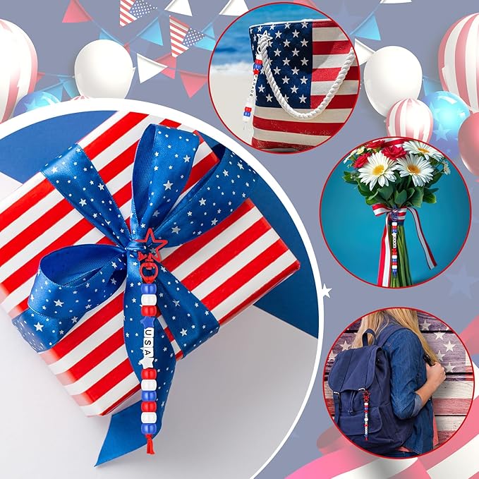 Suncalla 996 Pcs 24 Set 4th of July Crafts Patriotic Keychain Making Kit DIY Red White Blue Beads 250 Anniversary Cards Rope Kit American Flag Jewelry Party Favors for Independence Day Veterans Day