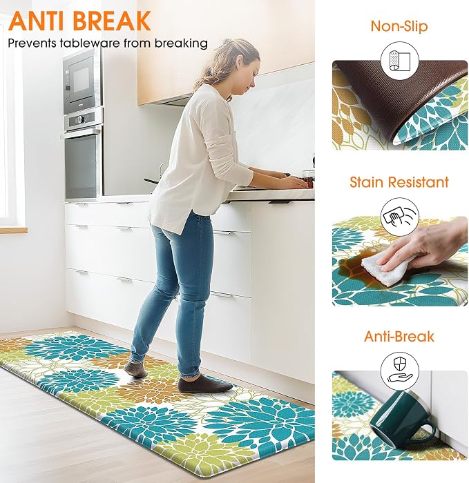 StepLively Kitchen Mats for Floor 2PCS, Anti Fatigue Mats for Kitchen Floor, Kitchen Accessories for Sink, Office, Laundry, 17.3"×30"+17.3"×47", Yellow and Green
