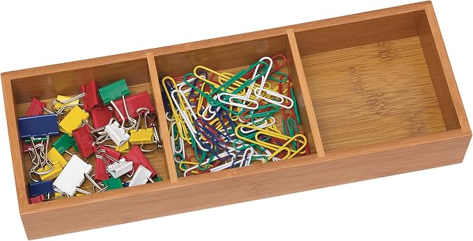 Lipper International 823 Bamboo Wood 3-Compartment Organizer Tray, 11 5/8" x 4 1/8" x 1 3/4" (Pack of 6)