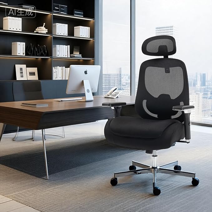 Big and Tall Office Chair 750lbs, Heavy Duty Ergonomic Mesh Desk Chair, 500+lbs Capacity, Extra Wide Seat, High Back Executive Computer Chair for Heavy People, Black & Grey