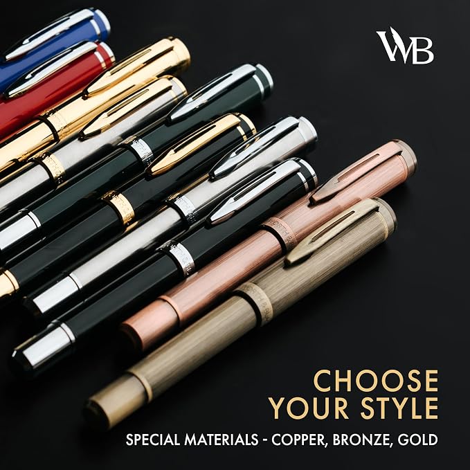 Wordsworth and Black Fountain Pen Mini EDC: Luxury Silver Heavy Pocket Pen, Gold Finish, Medium Nib, 6 Ink Cartridges, Ink Converter, Travel Refillable Writing Pen Gift Set, Men & Women