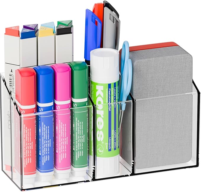Yieach Magnetic Dry Erase Marker Holder for Whiteboard,Expo,Refrigerator and Fridge,Non Slip Magnet Pencil Holder,Wall Mounted Acrlic Pen Holder with Adhesive,Classroom and Locker Magnetic Organizer