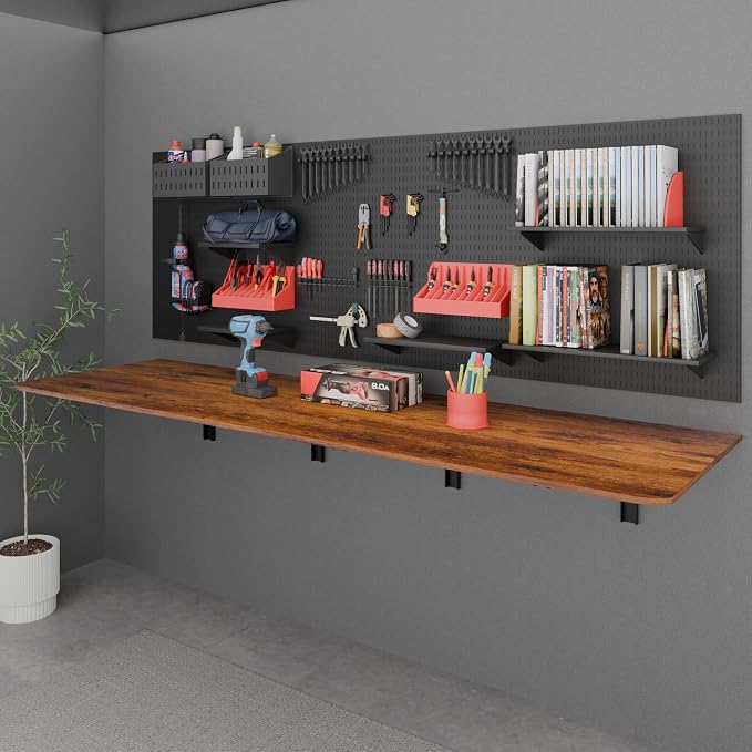 IAE 72" x 22" Floating Foldable Desk,Wall-Mounted Folding Computer Table with Engineered Wood,Study Table with Shelf Brackets,Fold Down Shelf,Fold Computer Desk for Small Apartment,Holds 500 lb,Rustic