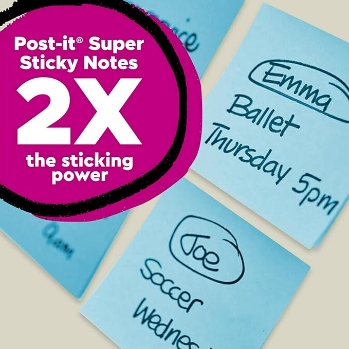 Post-it 100% Recycled Paper Super Sticky Notes, Lined, 4 in. x 4 in., 3 Pads, 70 Sheets per Pad, Oasis Collection, New Year Organization or Second Semester School Supplies