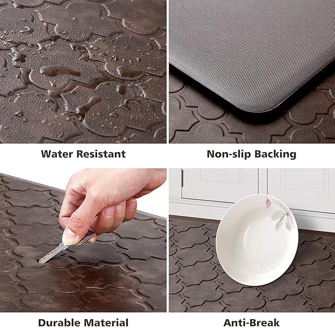 WISELIFE Kitchen Mat Cushioned Anti Fatigue Floor Mat,20"x39", Thick Non Slip Water Resistant Kitchen Rugs and Mats,Heavy Duty Foam Standing Mat for Kitchen,Floor,Home,Desk,Sink, Brown
