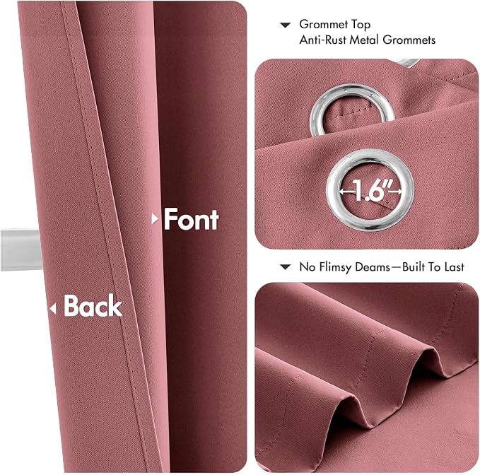 MIULEE Blackout Curtains for Bedroom Living Room 2 Panels, Thermal Insulated Room Darkening Drapes Grommet Noise Reducing Light Blocking Window Treatments 63 Inches Long 40x63 Inch Dusty Rose
