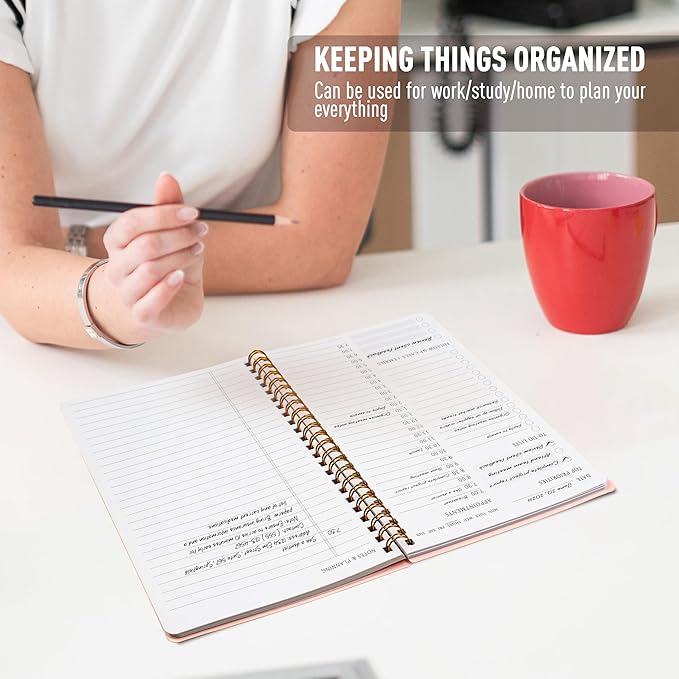 Daily Planner with Hourly Schedules - Undated To Do List Notebook, Spiral Bound, 5.5" x 8.5", Manage Your Tasks and Appointments, The Perfect Office Supplies for Women - Pink