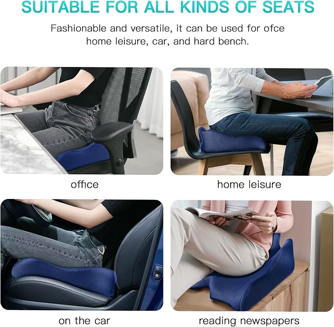 Benazcap X Large Memory Seat Cushion, Sciatica Pain Relief, Blue | Ergonomic design, Office Chair, Memory Foam Firm for Car, Wheelchair, Gaming Chair and Desk Chair