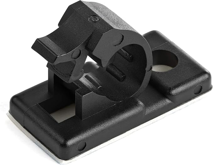 StarTech 100 Adhesive Cable Management Clips, Black, TAA, Sticky (CBMCC1) | Nylon Self Adhesive Clamp UL/94V-2 Fire Rated, Network/Ethernet/Office Desk/Computer Cord Organizer, Wire Holders