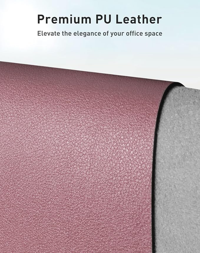 Aothia Faux Leather Desk Mat - Large Mouse Pad, Non-Slip PU Leather Blotter, Waterproof Writing Surface for Office and Home (Dark Pink, 63" x 24")