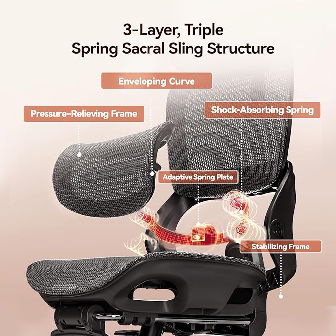 SIHOO B100 Office Chair, Ergonomic Office Chair Without Footrest, Computer Chair with Wide Headrest & Adaptive Lumbar Support, Flip-up Armrests, Swivel Desk Chair for Long Hours, Black