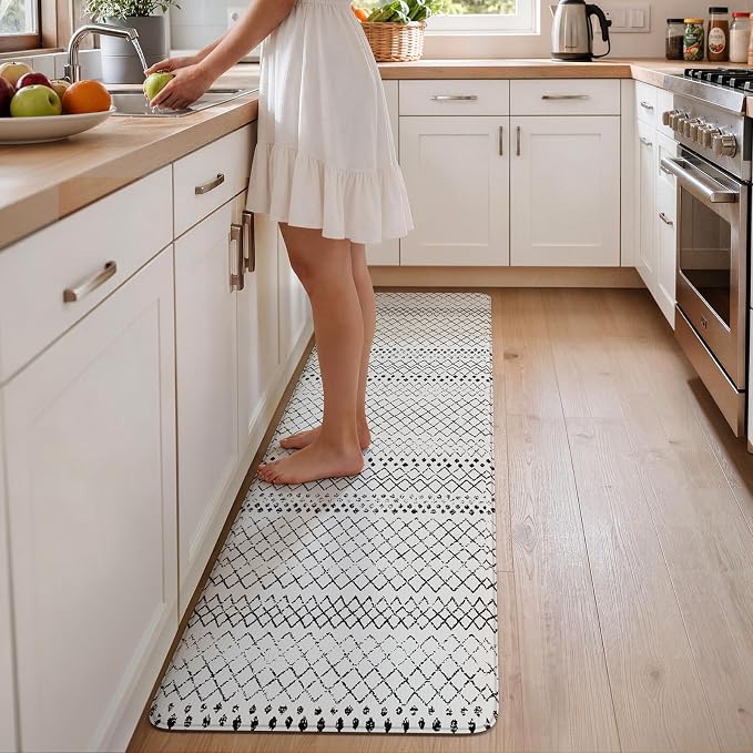 KIMODE Anti Fatigue Kitchen Mats, Padded Kitchen Floor Mats 24"x71", Boho Farmhouse Kitchen Runner Rugs, Black and White Rugs for Kitchen Floor, Cushioned Standing Mat for Laundry Office Sink Desk