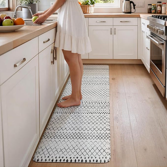 KIMODE Anti Fatigue Kitchen Mats, Padded Kitchen Floor Mats 24"x71", Boho Farmhouse Kitchen Runner Rugs, Black and White Rugs for Kitchen Floor, Cushioned Standing Mat for Laundry Office Sink Desk