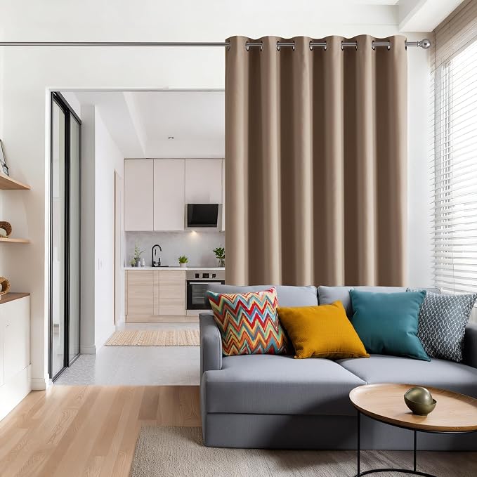 RYB HOME Blackout Thermal Insulated Curtains, Portable Curtain for Sliding Glass Door/Storage/Space Room Divider, Large Window Treatment Room Divider Panel, W80 x L84, Cappuccino, 1 Panel