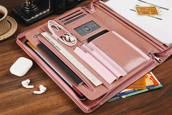 Pink Leather Portfolio for Women, Resume Portfolio Folder with Zipper, Customized Portfolio, Personalized Executive Portfolio Organizer, Vegan Leather Padfolio for Women, Custom