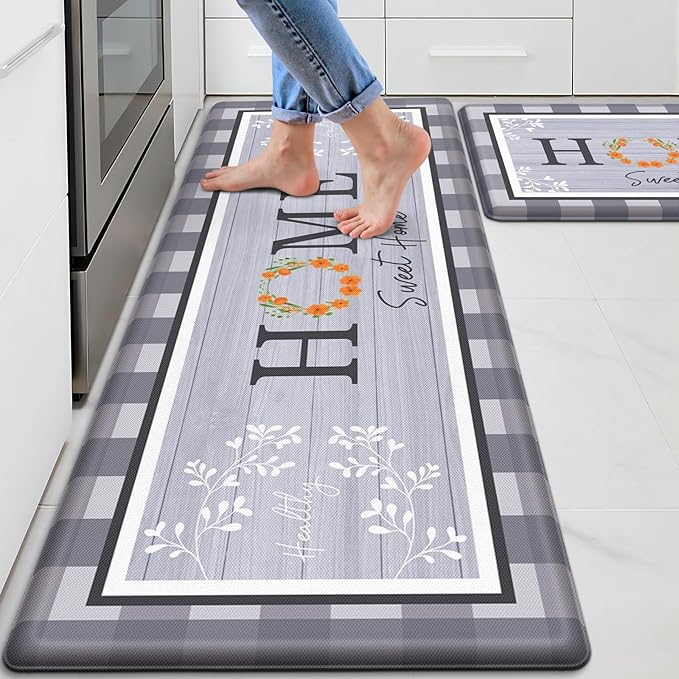 Kitchen Rugs, 2 PCS Kitchen Mats for Floor, Cushioned Non-Slip Anti Fatigue Mats for Kitchen Floor, Kitchen Runner Rugs for Standing Desk, Office, Laundry (17.3’’ x 30’’ + 17.3’’ x 47.2’’)