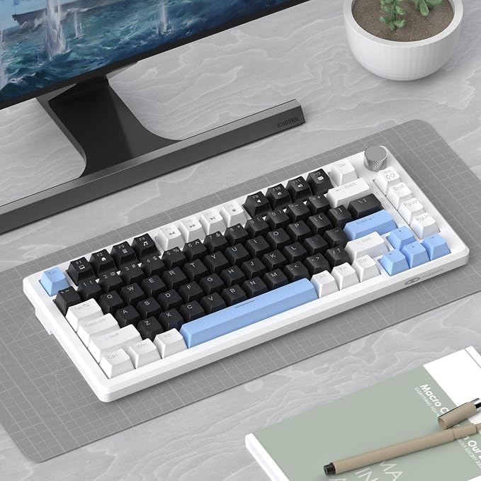 MageGee 75% Mechanical Gaming Keyboard, Compact Blue Backlit Wired Gaming Keyboards with Black Switches, EVA Foam, Knob Control, STAR75 Portable NKRO PC Gaming Keyboard - Black & Blue