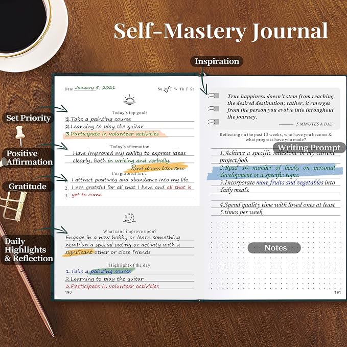 5 MINUTES A DAY Self-Care Journal, Wellness & Daily Reflection Notebook – Mental Health & Anxiety Journal for Women & Men – Self Care Planner, ADHD Planner with Mood Tracker – A5 Size (Dark Green)