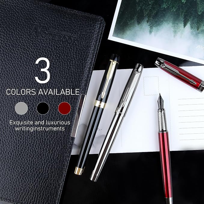 Fountain Pen with Fine Nib & Black Ink, Refillable & Elegant Bent Nib Design, Calligraphy Pens for Writing, Best Fountain Pen for Smooth & Fancy Writing (Red)