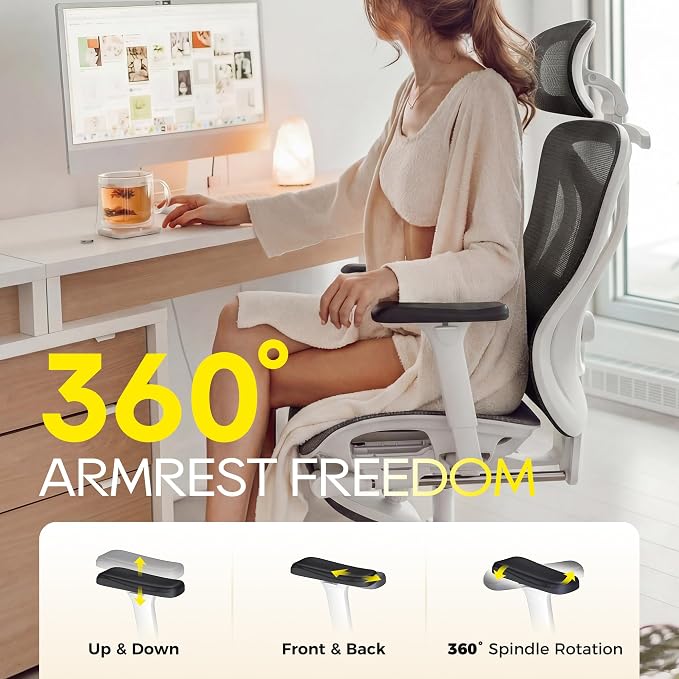 CYKOV Ergonomic Office Chair with Footrest - Adjustable Lumbar Support & Headrest, 90-160° Reclining Mesh Back Computer Chair - Home Office/Gaming, 350lbs Capacity (W-Black, Mesh)