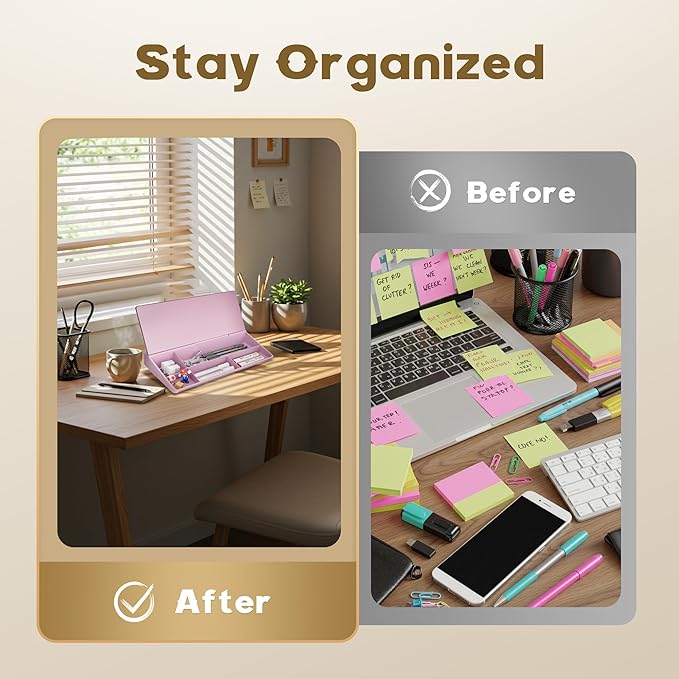 Glass Desktop Whiteboard, Dry Erase Board with Marker Holder, Computer Monitor Message Board and Desk Organizer for Home, Office and School Supplies (Pink)