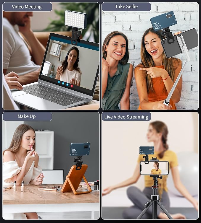 Selfie Light, 96 LED Phone Light with Metal Hotshoe & Clip, Rechargeable 2500K-8000K 360° Full Color 21 Scenes RGB Video Light for Phones, iPhone, Laptops, Cameras, Vlog, TikTok, Gifts for Women & Mom