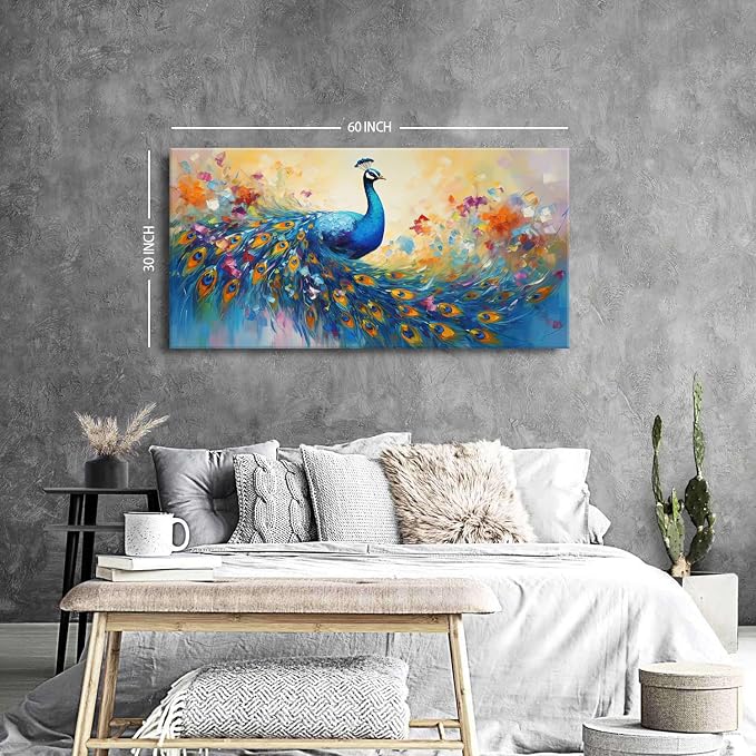 Abstract Peacock Wall Art Colorful Peacock Pictures Wall Decor Abstract Bird Canvas Poster Watercolor Animal Prints Painting Vintage Framed Artwork Living Room Bedroom Home Decorations 30x60