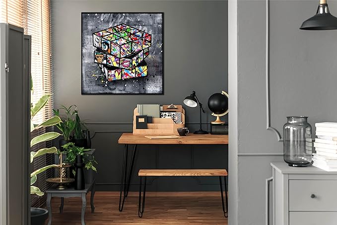 Banksy Wall-Art for Office - Framed Wall Art for Living Room - Large Abstract Wall Decor Ready to Hang Size 30"x 30"