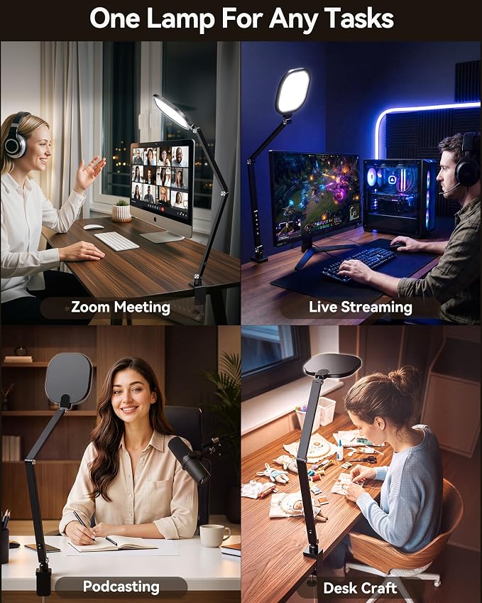 LED Desk Lamp for Home Office with Clamp, Remote, 30 Modes | Eye-Care, Pro Lighting for Zoom Meeting, Video Streaming, Recording, Flexible Arm, Memory, 2000LM, CRI 97.8