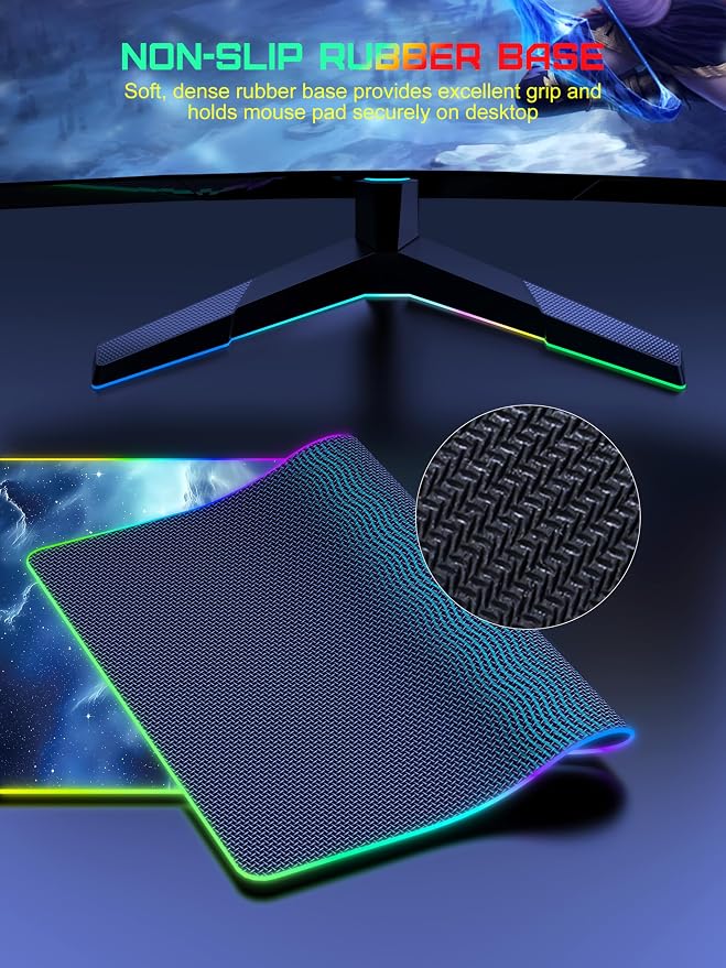 Wireless Charging Mouse Pad, RGB Gaming Mousepad Home Office Desk Pad, 31.5” x 15.8” XXL Large Desk Mat, Waterproof Keyboard Pad, Blue Nebula(Includes 20W PD Power Adapter & 6.56ft Woven Cable)