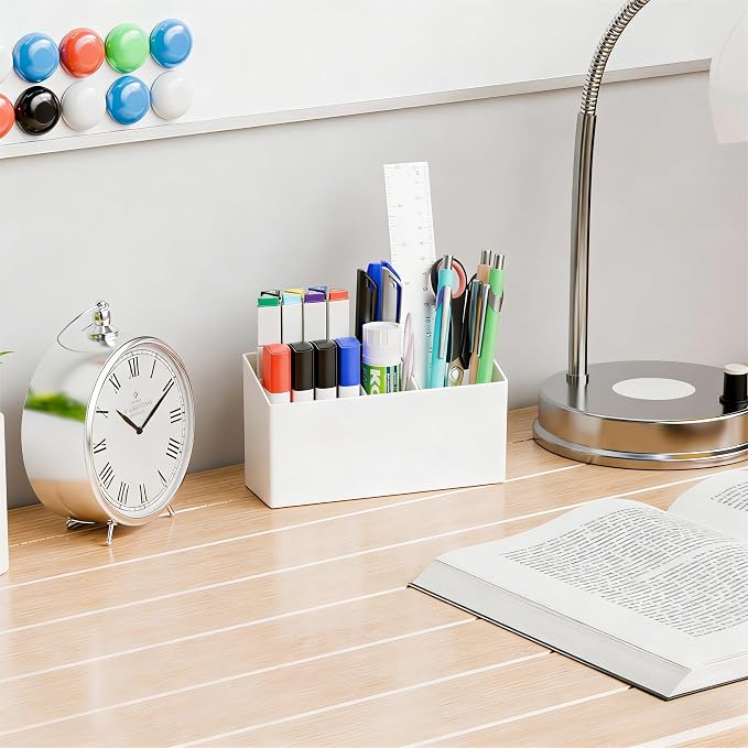 Yieach 2 Pack Magnetic Marker Holder for Whiteboard with Magnet and Adhesive - Non Slip Acrylic Magnetic Pen Cup and Dry Erase Marker Holder for Expo,Refrigerator,Locker and Classroom Organizer,White