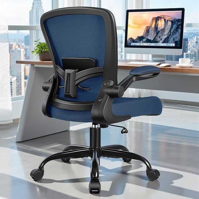 FelixKing Office Chair, Ergonomic Desk Chair Breathable Mesh Chairs Adjustable High Back Lumbar Support Flip-up Armrests, Executive Rolling Swivel Comfy Computer Chairs Home Office Navy
