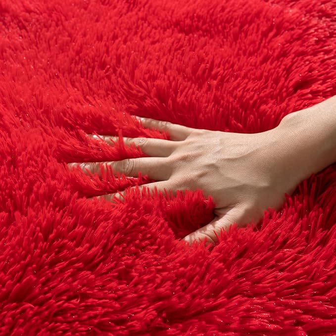 Rugs for Bedroom 4x6, Soft Shaggy Modern Shag Area Rug for Living Room, Upgrade Non-Slip Plush Fluffy Carpet for Kids Boys Girls Room Home Decor Aesthetic, Red