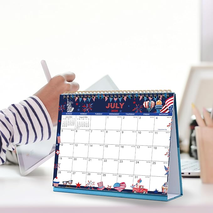 2026-2027 Desk Calendar - Standing Flip Desktop Calendar 2026-2027 from Jul 2026 - Dec 2027, 9.8" x 8.3", Memoranda Pages, Desk Calendar with Strong Twin-Wire Binding, Blank Blocks, Thick Paper