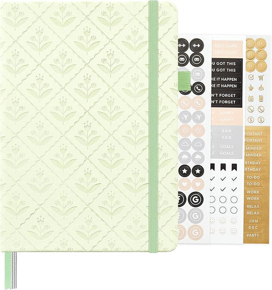 &And Per Se Dotted Journal Notebook, A5 Hardcover Aesthetic Dotted Notebook – 160 Pages 100gsm Thick Dot Grid Paper, 3 Sticker Sheets – Gift-Ready Journaling Kit for Women (Light Green)