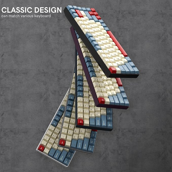 PBT Keycaps Set, Doubleshot 137 Key Caps,Cherry Profile Custom Keycap for 61/64/68/84/87/100/104/108 Mechanical Keyboard, Compatiability for 60 65 75 100 Percent Keyboads (White Blue Red)