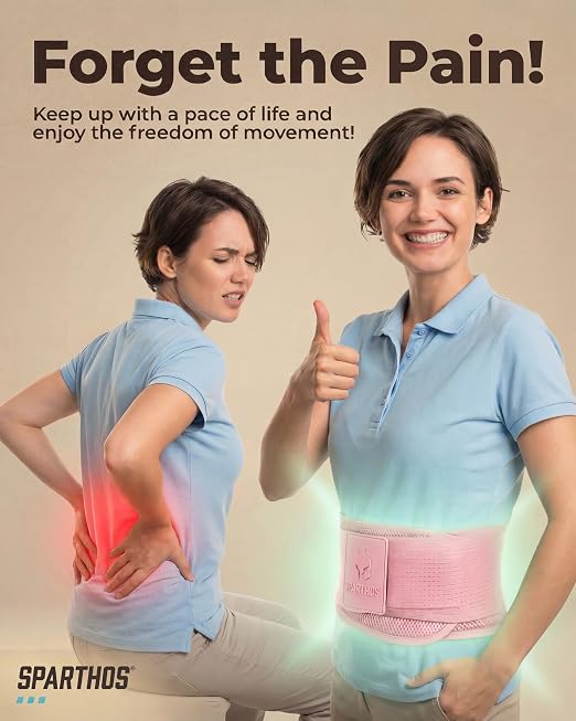 Sparthos Back Brace for Women & Men, Sciatica, Lower Back Pain - Pink-MD