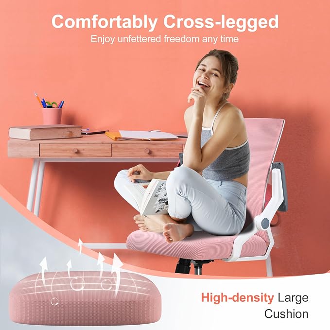 COMHOMA Office Chair with Flip-up Armrests Ergonomic Computer Desk Chair with Adaptive Lumbar Support & Breathable Mesh, Pink