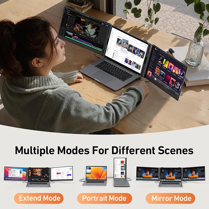 Vixtan 2.2lb Ultra-Light Laptop Screen Extender, 14.1" Triple Portable Monitor for Laptop, Ultra-Thin 1080P FHD Monitors for 13-17.3" Laptops, Triple Monitor Extended for Windows/Mac/Chrome
