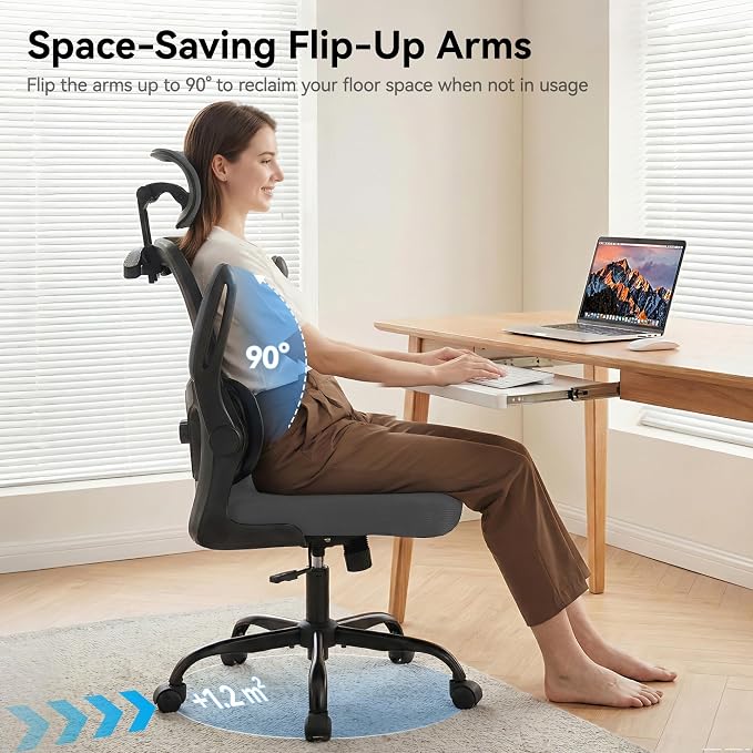 AreShark Office Chair Ergonomic Desk Chairs with Adjustable Lumbar Support& Headrest Hanger, High Back Breathable Mesh Chair with Wheels, Rolling Swivel Comfy Task Computer Chair for Home Work Gaming