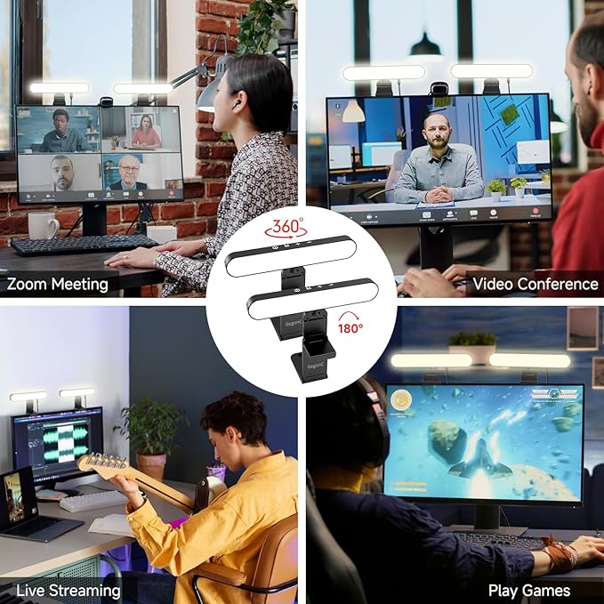 Dual-Lamp Video Conference Lighting Kit, Webcam Monitor Light with Remote and Touch Control, Zoom Lighting for Computer, Light for Laptop/Podcast/Streaming/Video Calls/Zoom Meetings