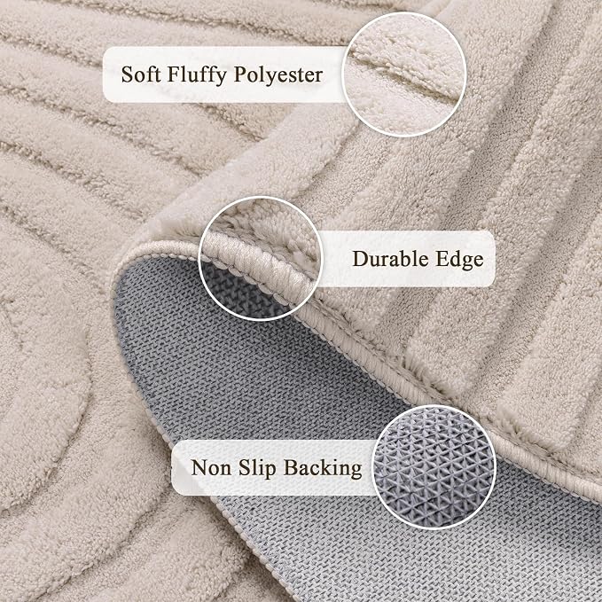 SHACOS Soft Cozy Fluffy Arch Pattern High-Low Pile Area Rugs 8'x10' Large Non Slip Washable Modern Geometric Rug Scandinavian Minimalist Carpet for Living Room Bedroom Dining Room, Beige