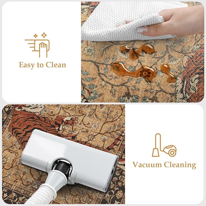 KIMODE Kitchen Mats for Floor Anti Fatigue 17"x47"+17"x29", Farmhouse Tiger Kitchen Rugs Sets of 2, Tan Rugs for Kitchen Floor, Memory Foam Standing Mats for Laundry Office Sink Desk