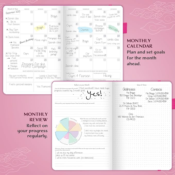 Legend Undated Weekly Planner – Goal Planner Journal & Organizer Notebook – Agenda Book with Monthly Calendar & To-Do List, A5 (Hot Pink, Gold)